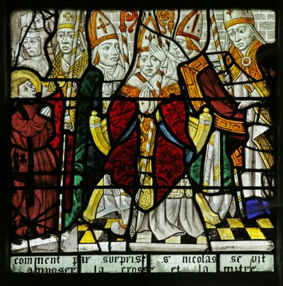 Window depicting a bishop, possibly St Nicholas by French School